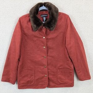 Norton‎ McNaughton Quilted Jacket Sz 12 Faux Fur Collar Lightweight Chore Coat